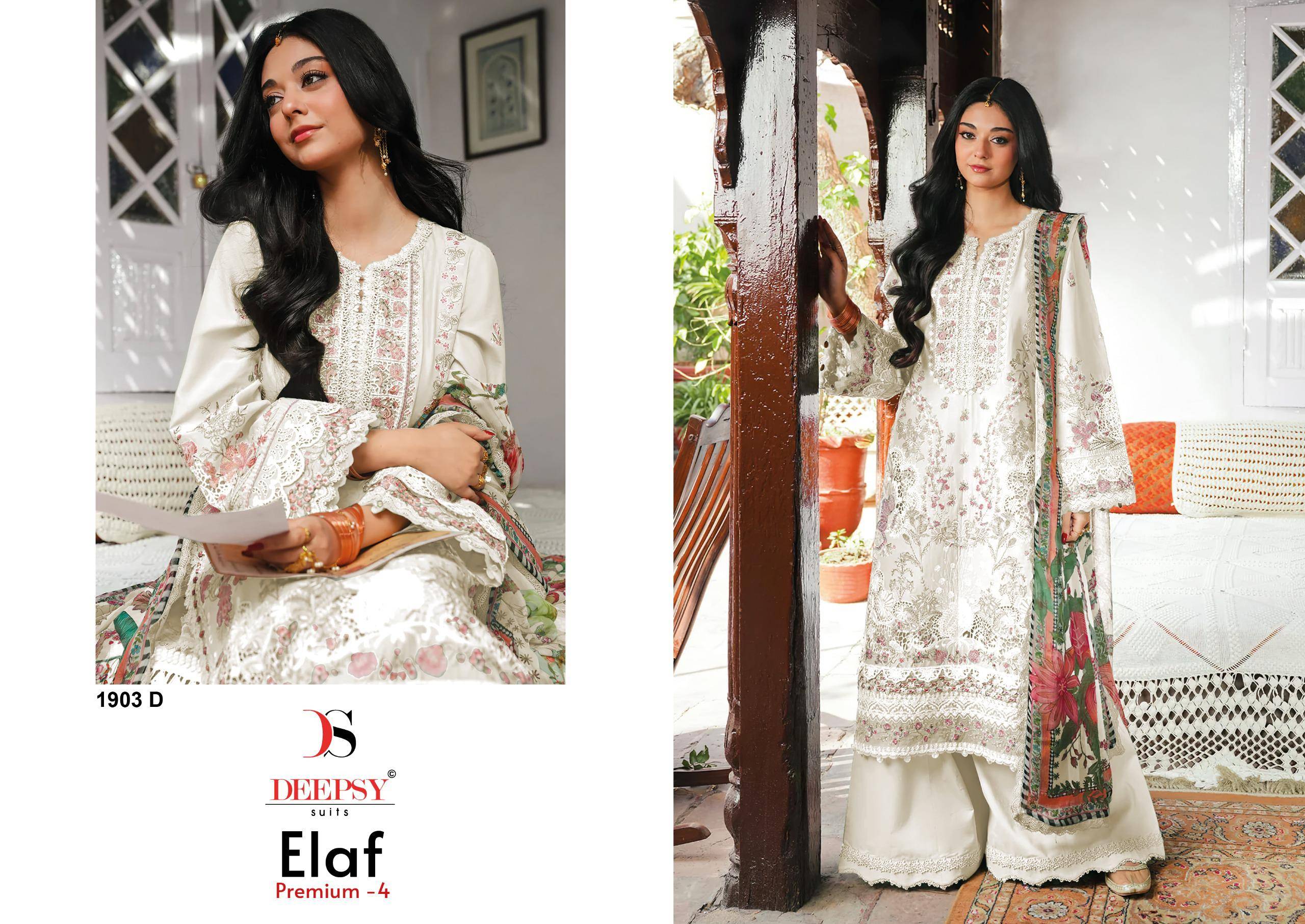 ELAF 1903 Premium-4 Luxury Lawn by DEEPSY SUITS Beautiful Pakistani Suits Wear Pure Cotton Dresses At Wholesale Price